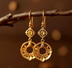 22K Gold Plated Brass Handmade Filigree Dangle Earrings
